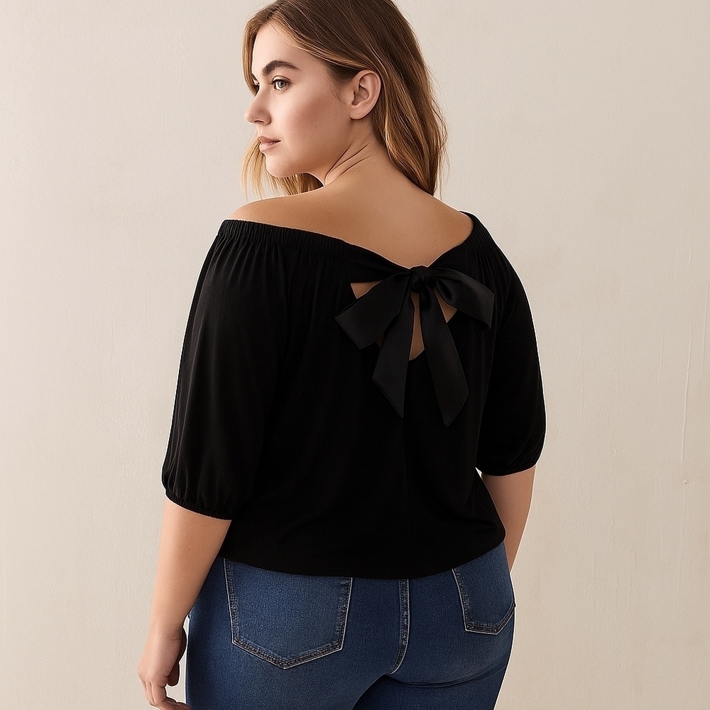 Lane Bryant Black Off-the-Shoulder Cropped Top – Size 18 – NWT